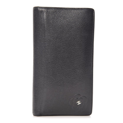 Chanel Goatskin Camellia Embossed Yen Wallet Black 1 of 13