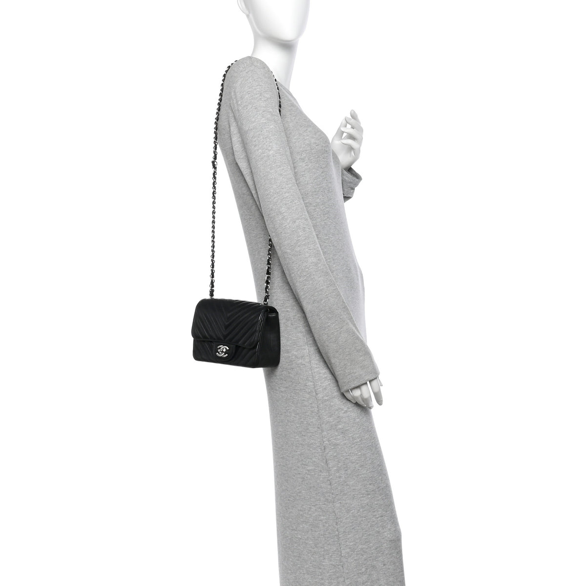 Chanel Lambskin Chevron Quilted Mini Square Flap Black 2 of 11