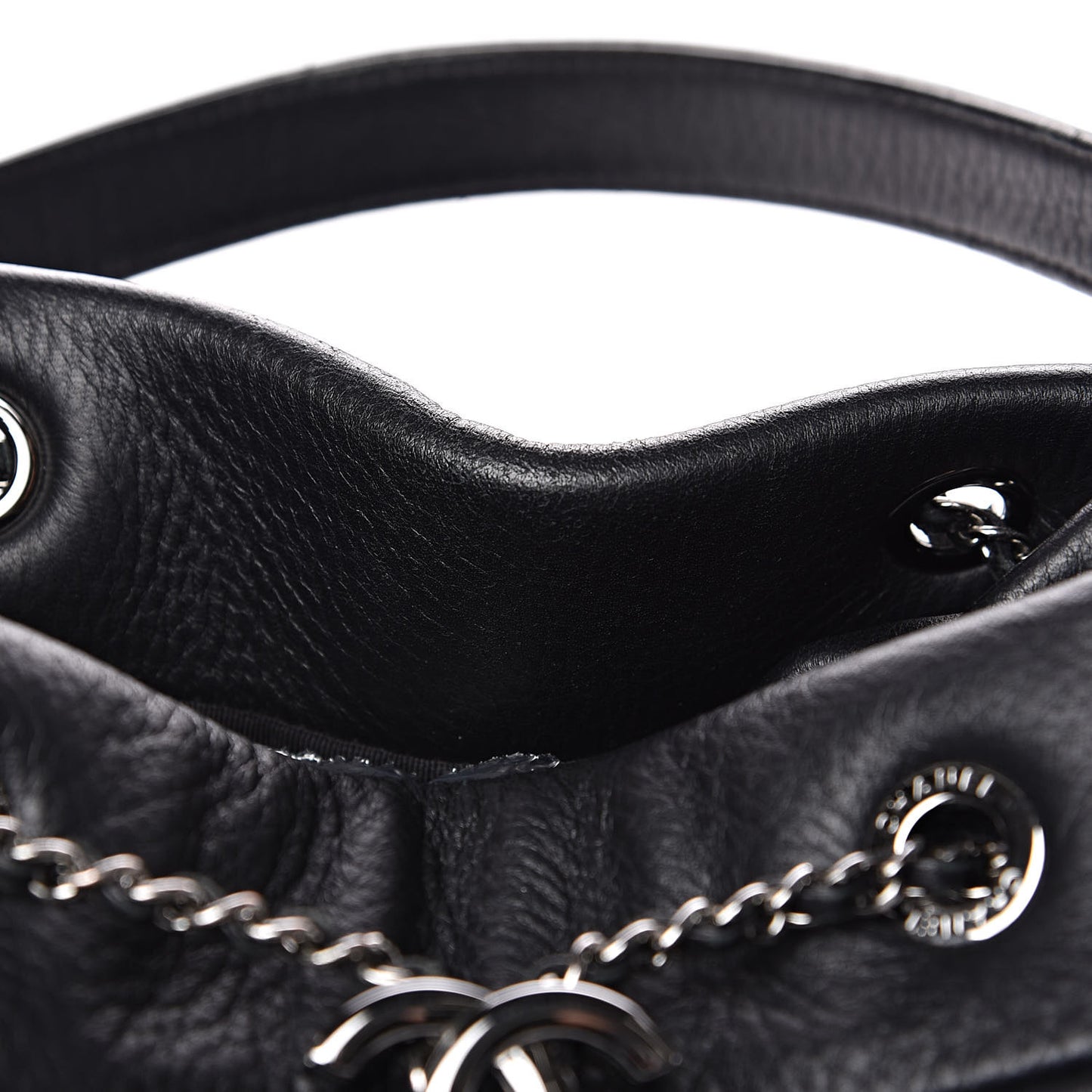 Deerskin Chevron Large CC Chain Bucket Drawstring Bag Black