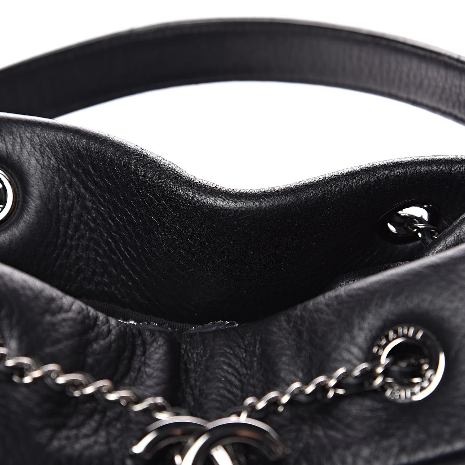 Chanel Deerskin Chevron Large CC Chain Bucket Drawstring Bag Black 12 of 15