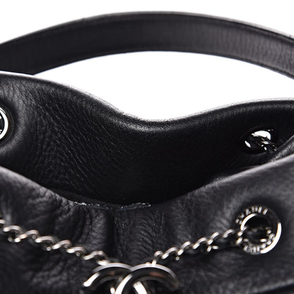 Chanel Deerskin Chevron Large CC Chain Bucket Drawstring Bag Black 12 of 15