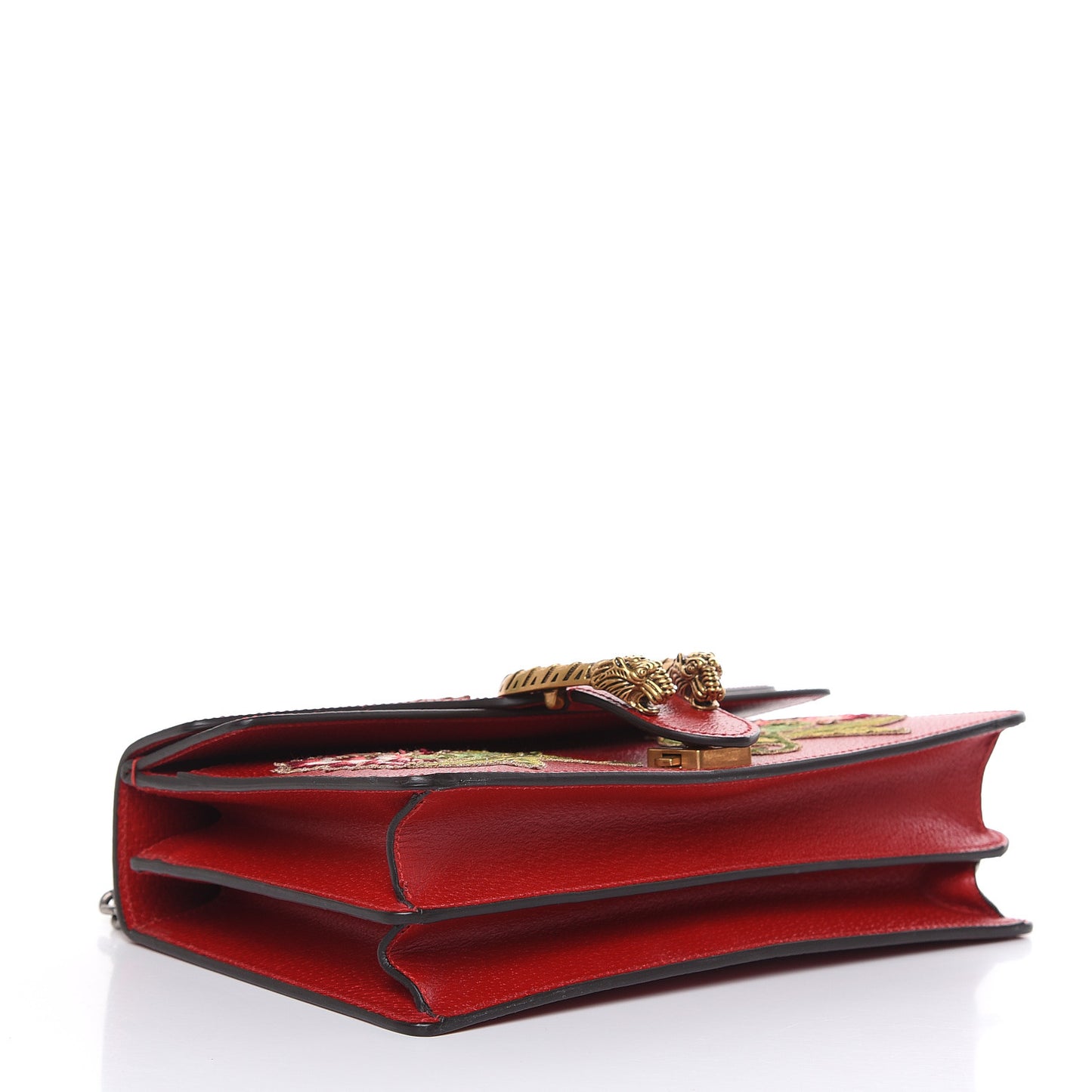 Calfskin Web Floral Embroidered Small Dionysus Shoulder Bag Hibiscus Red