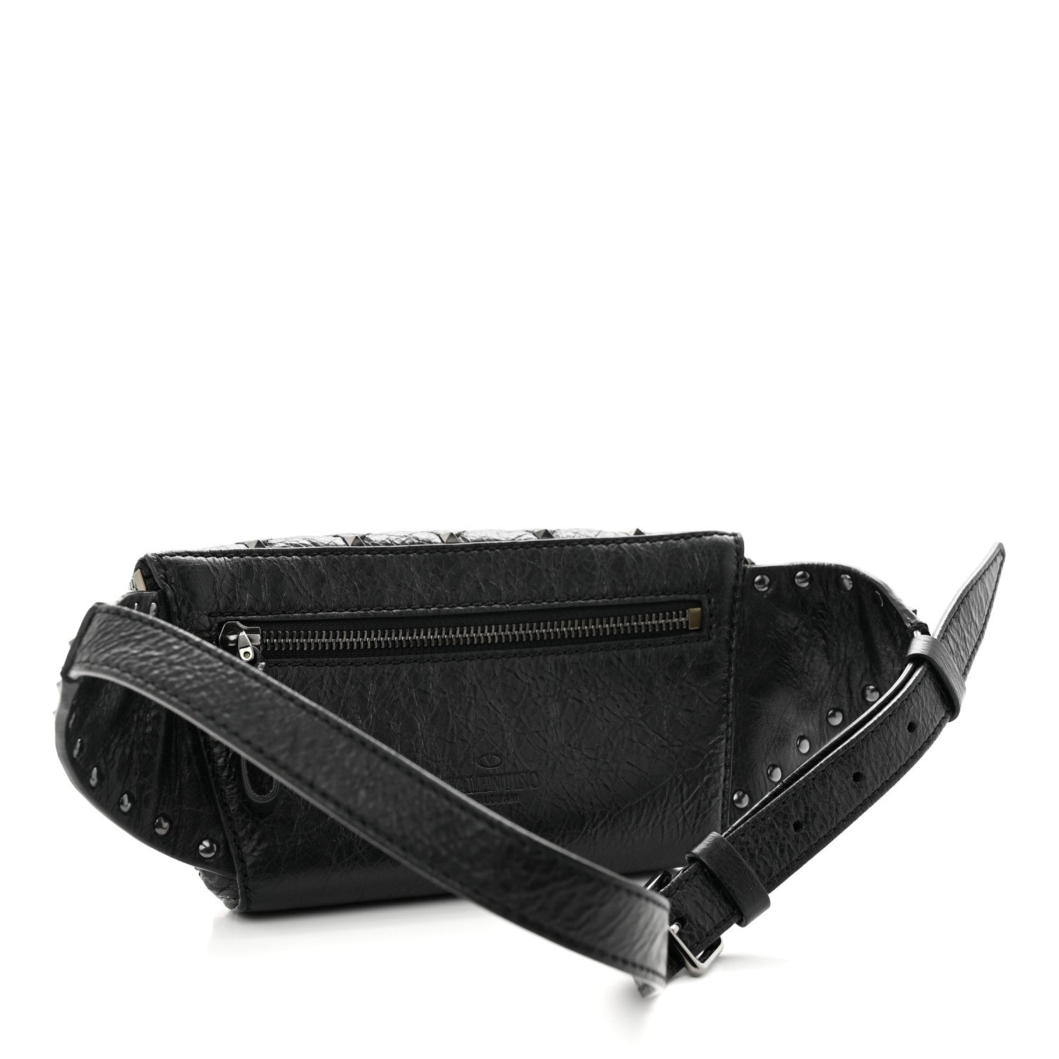 Valentino Garavani Craquele Nappa Rockstud Spike Belt Bag Black 3 of 10