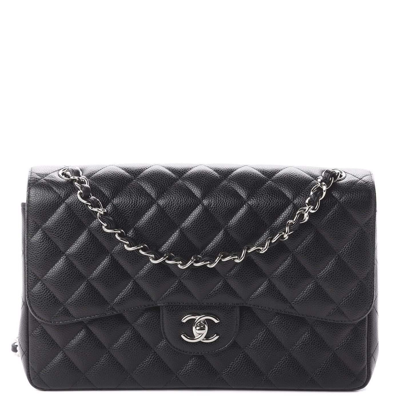 Caviar Quilted Jumbo Double Flap Black