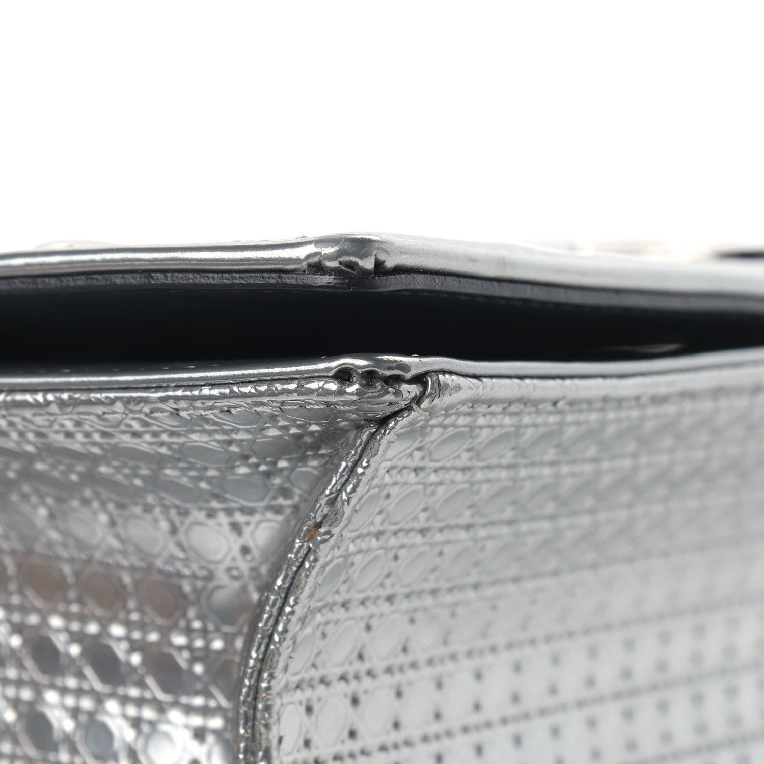 Christian Dior Metallic Patent Micro-Cannage Medium Diorama Flap Bag Silver 8 of 17
