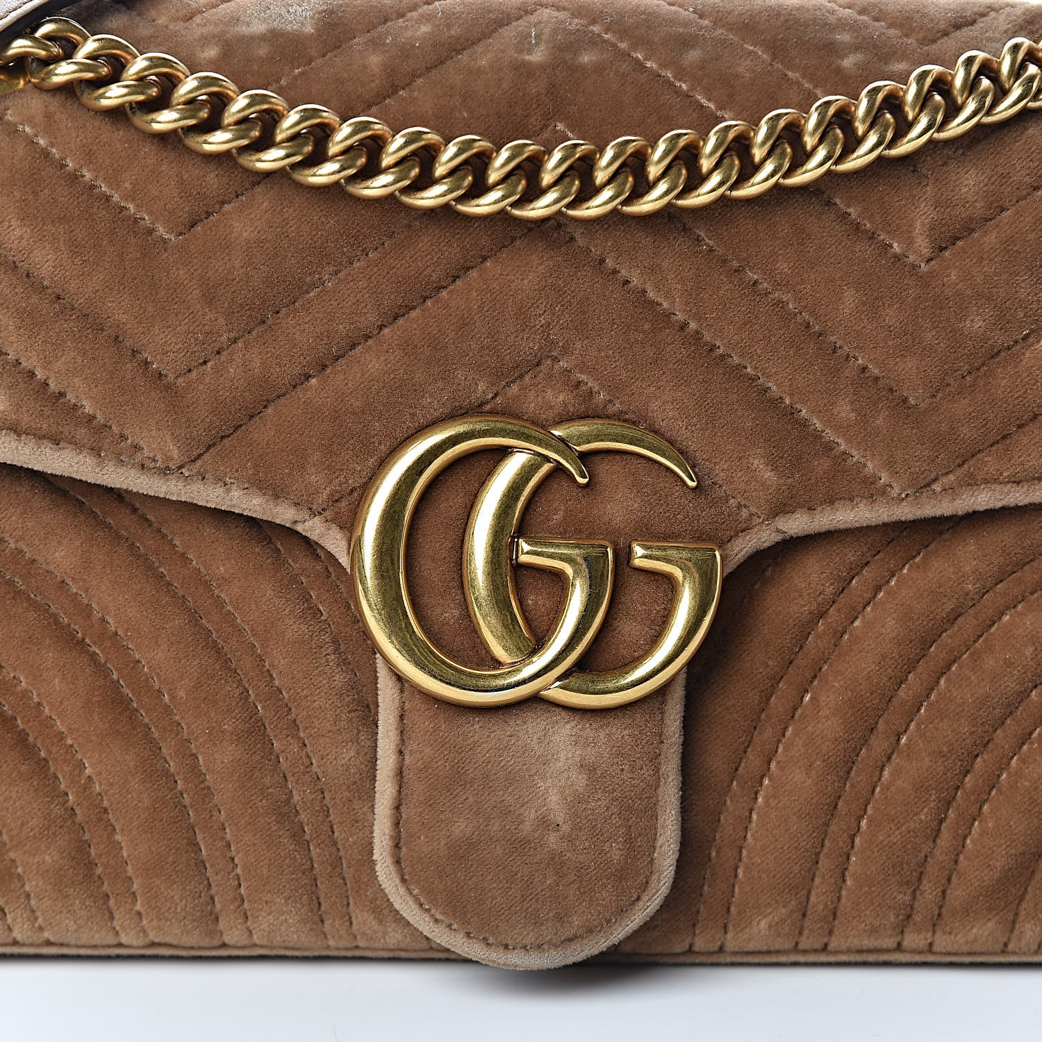 Gucci Velvet Matelasse Small GG Marmont Shoulder Bag Taupe 8 of 13