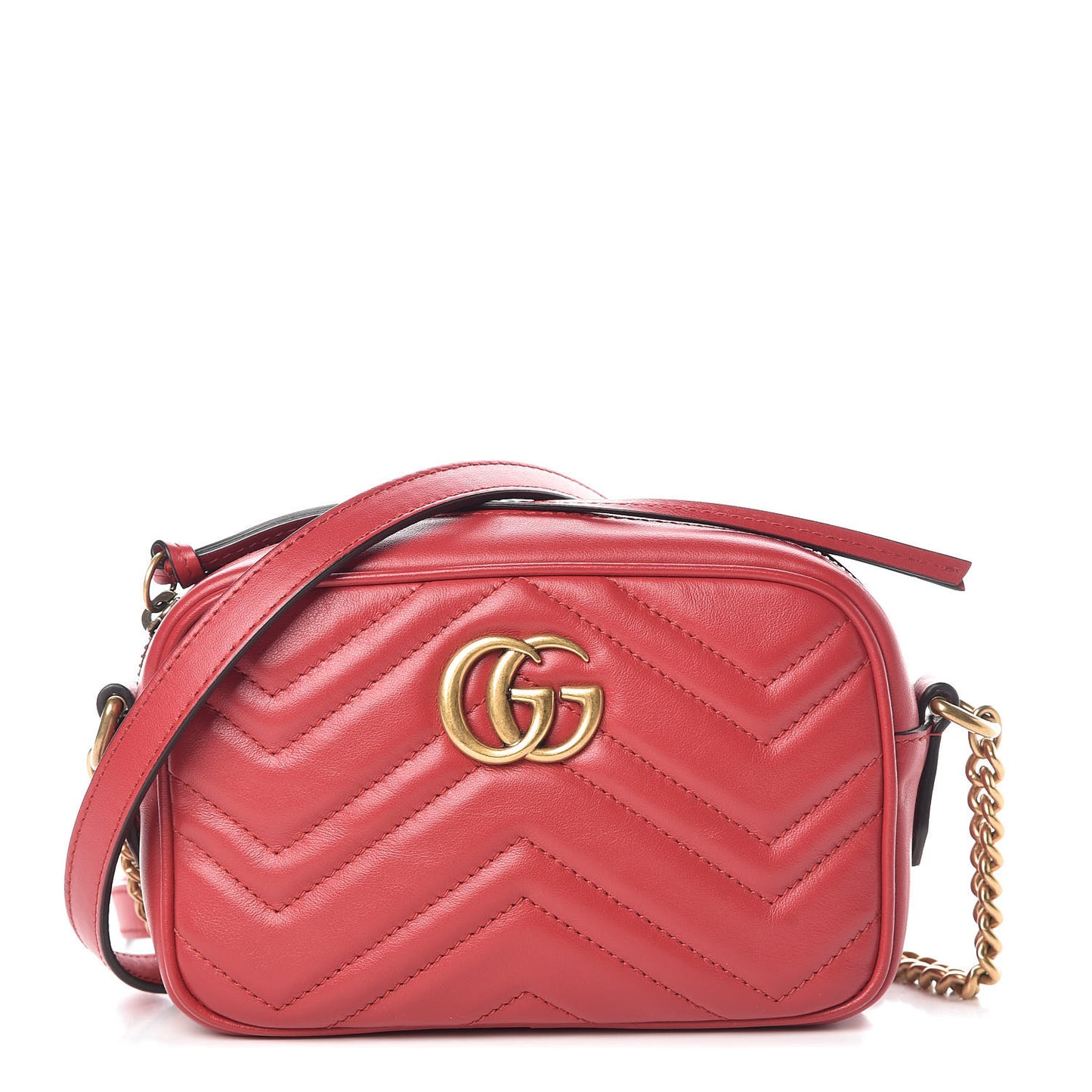 Calfskin Matelasse Mini GG Marmont Chain Shoulder Bag Hibiscus Red