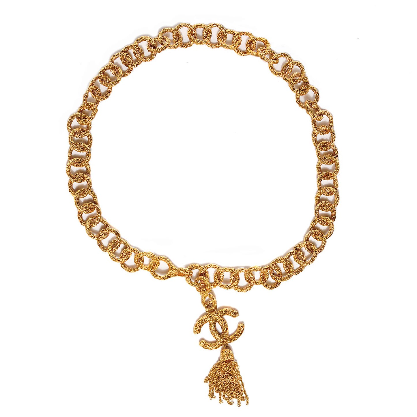 Textured Etruscan CC Tassel Belt Gold