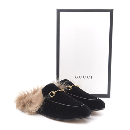 Gucci Velvet Fur Womens Princetown Slippers 38 Black 8 of 8