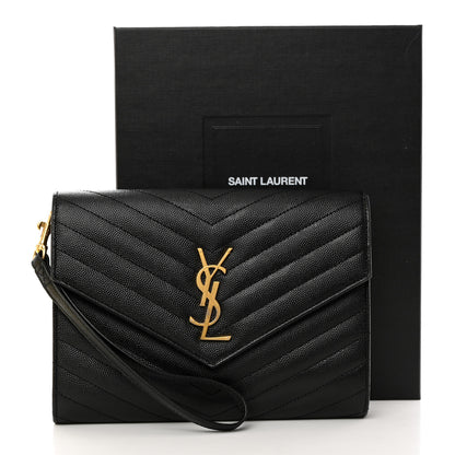 Saint Laurent Grain De Poudre Matelasse Chevron Monogram Envelope Clutch Black 8 of 8