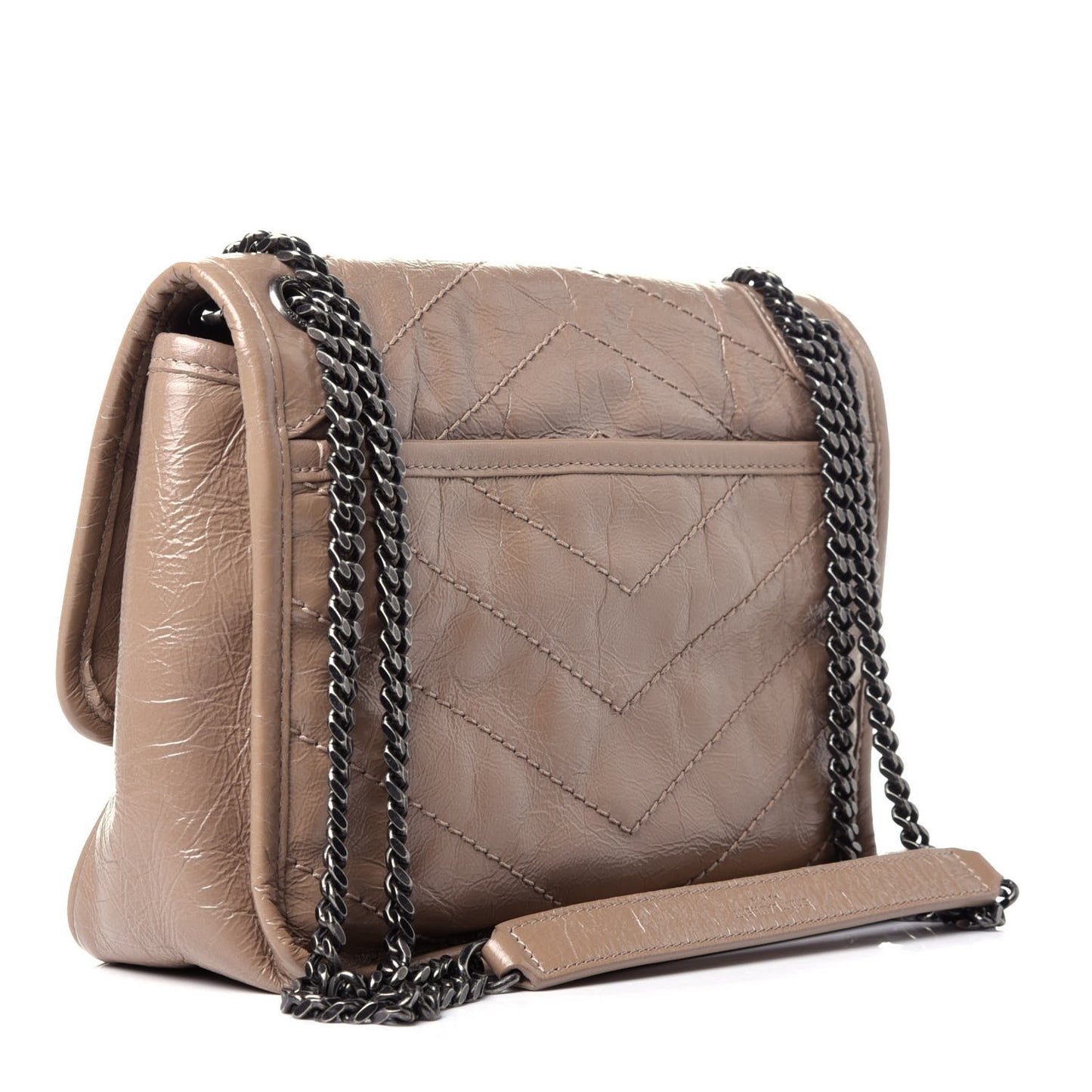 Crinkled Calfskin Matelasse Monogram Baby Niki Chain Satchel Light Taupe