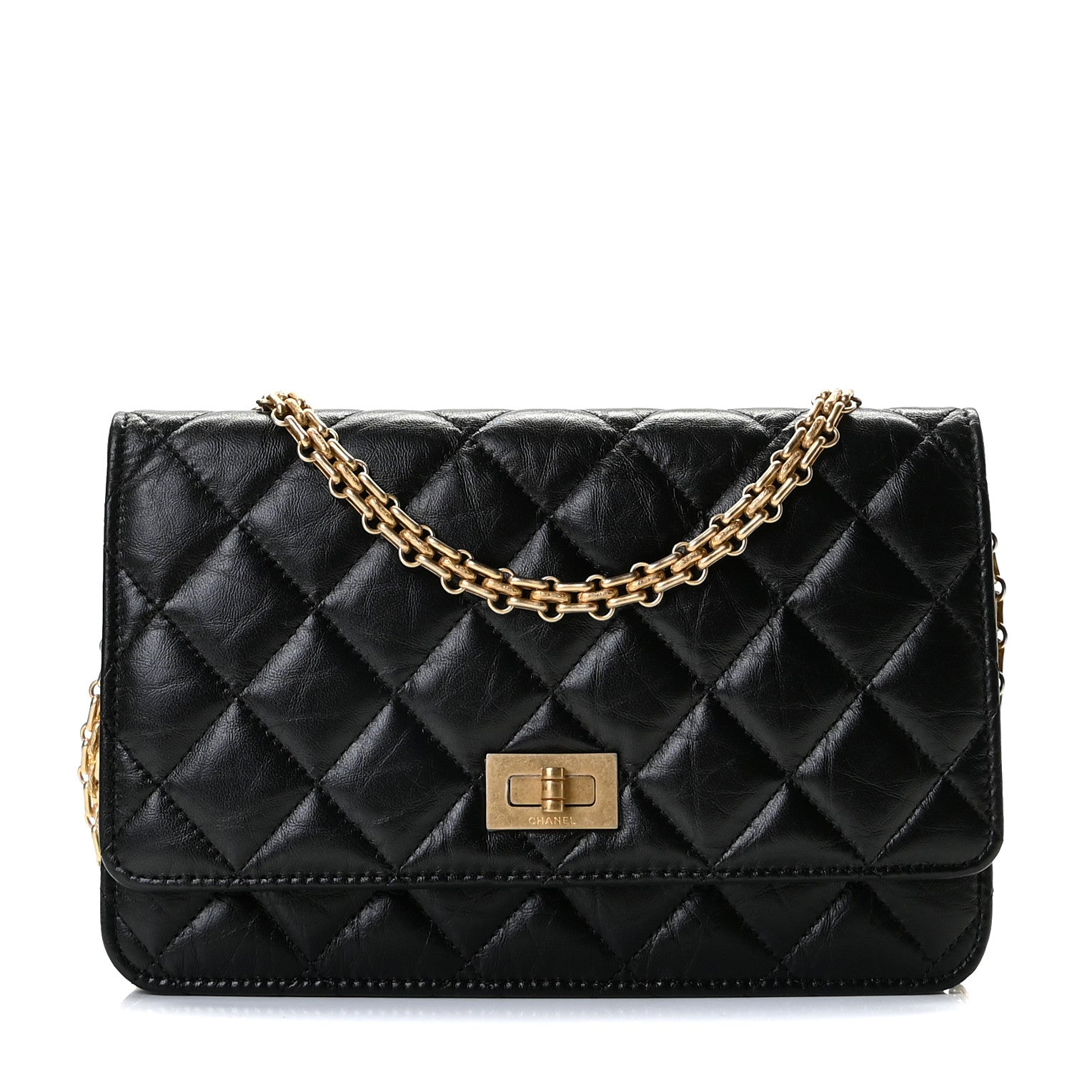 Chanel Aged Calfskin Quilted Reissue Wallet On Chain WOC Black 1 of 12