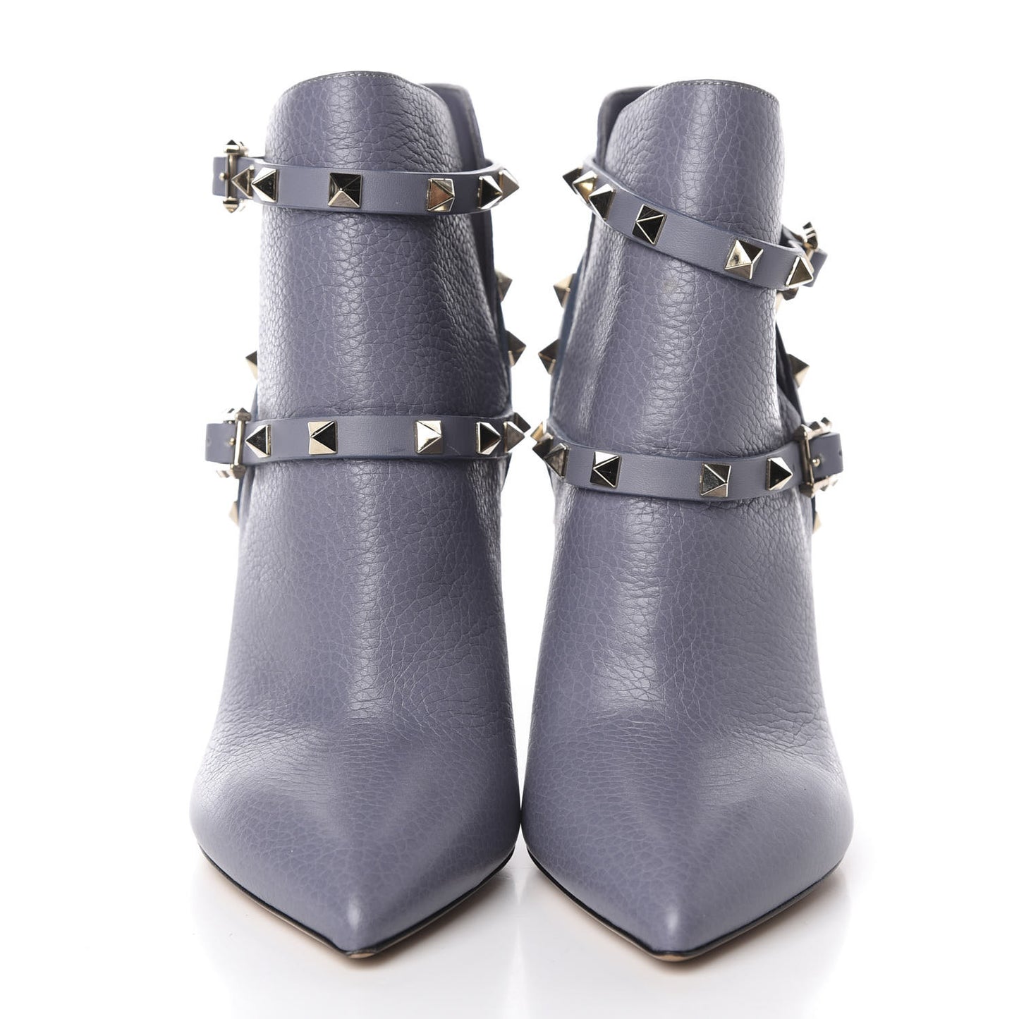 Pebbled Calfskin Rockstud Double Buckle 100mm Ankle Boots 37 Light Stone