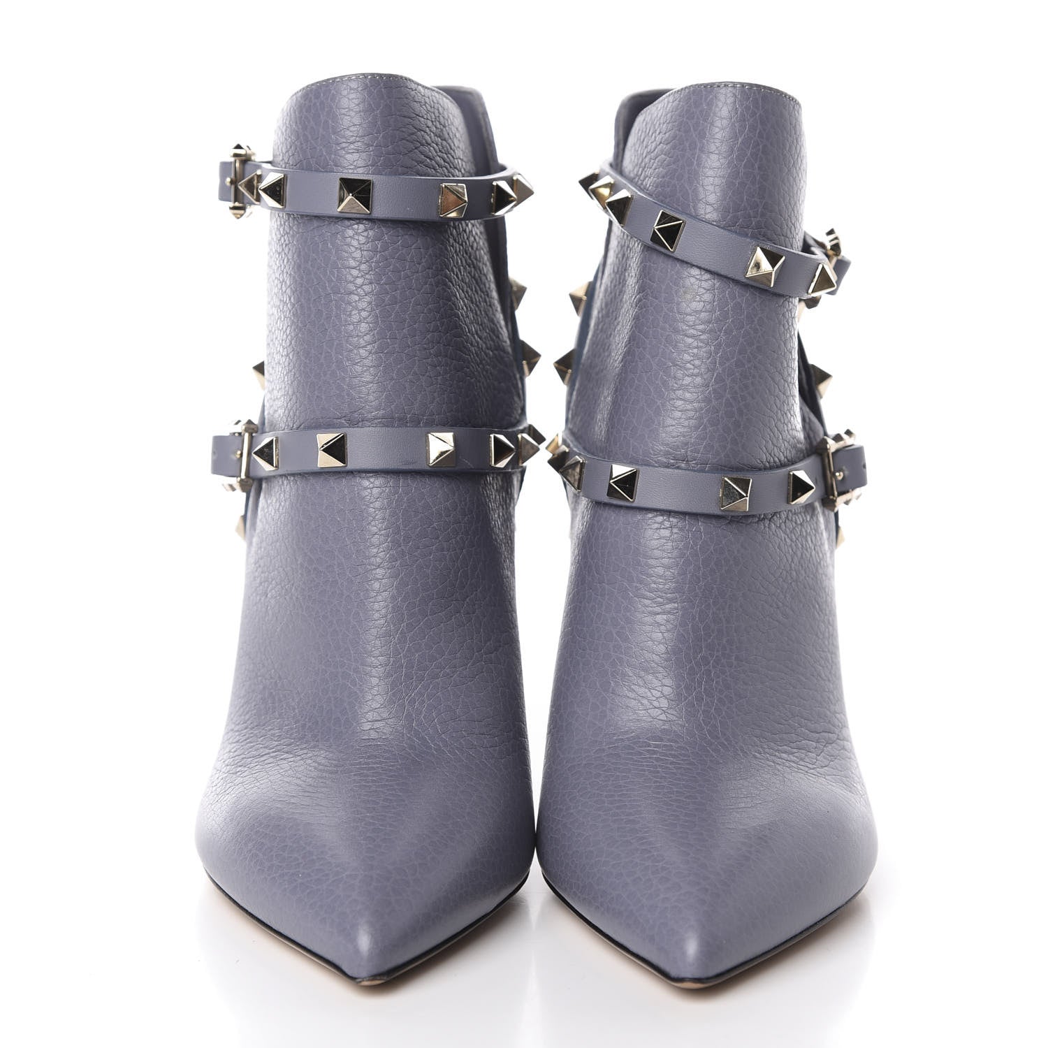 Valentino Garavani Pebbled Calfskin Rockstud Double Buckle 100mm Ankle Boots 37 Light Stone 2 of 8