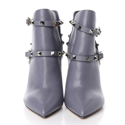 Valentino Garavani Pebbled Calfskin Rockstud Double Buckle 100mm Ankle Boots 37 Light Stone 2 of 8