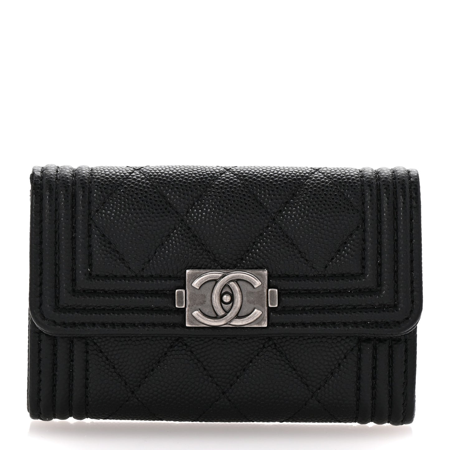 Caviar Quilted Boy Flap Card Holder Black
