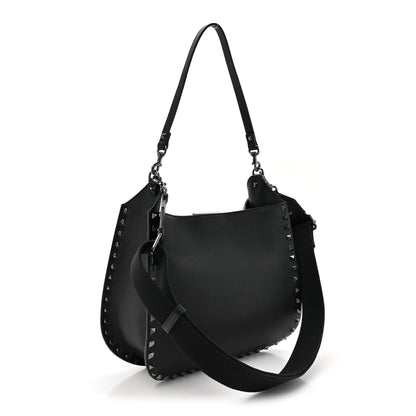Valentino Garavani Pebbled Calfskin Rockstud Hobo Black 3 of 10