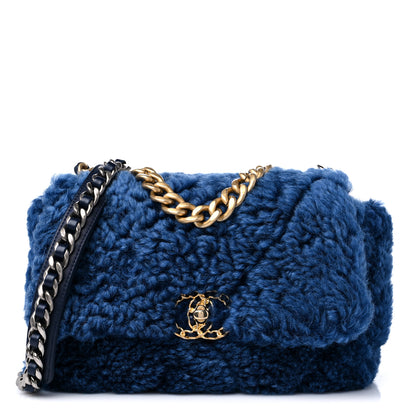 Chanel Shearling Sheepskin Medium Chanel 19 Flap Blue 1 of 10