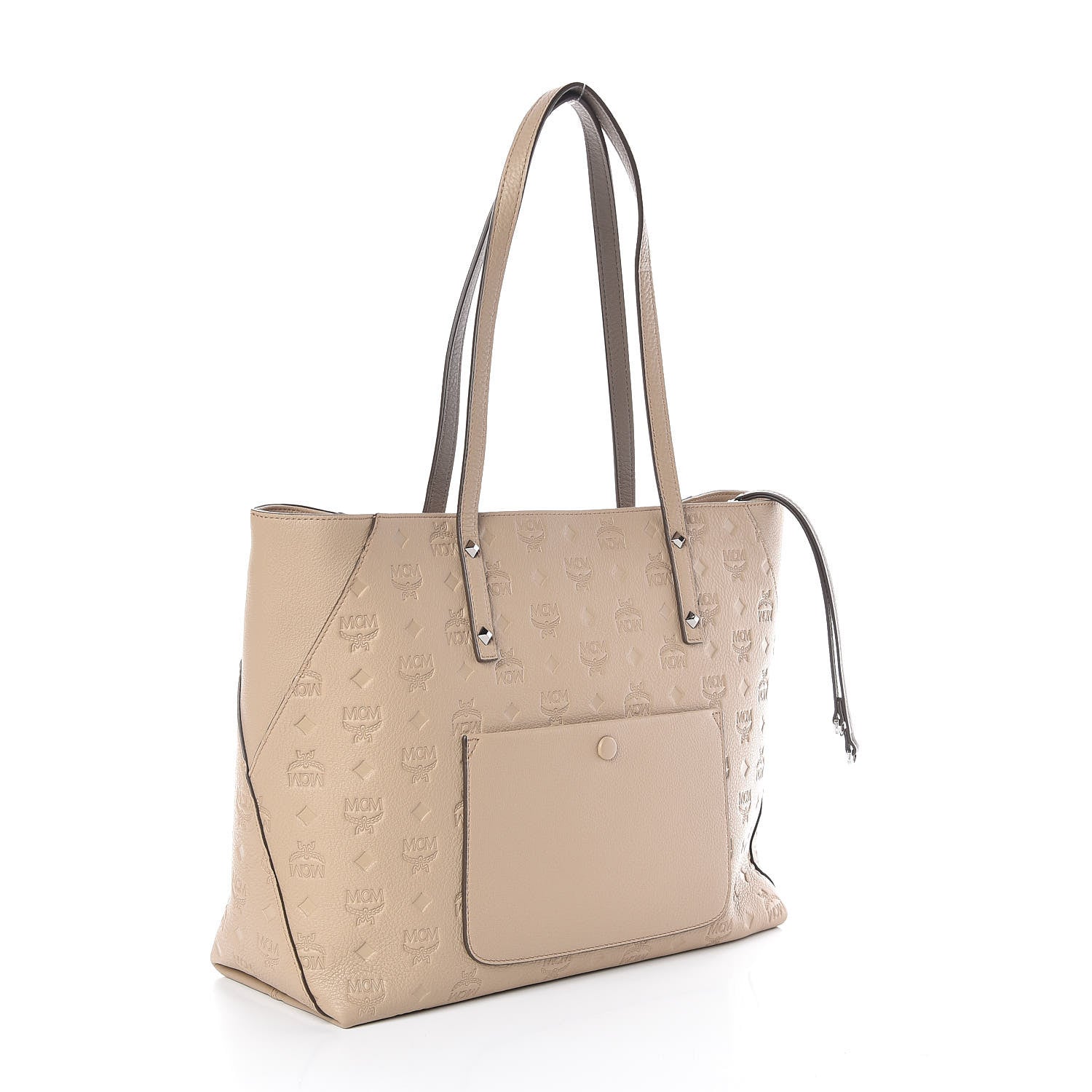 MCM Calfskin Ottomar Monogram Medium Klara Top Zip Tote New Beige 3 of 8