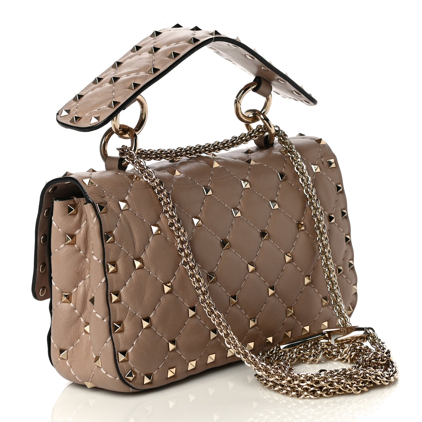 Nappa Small Rockstud Spike Shoulder Bag Poudre