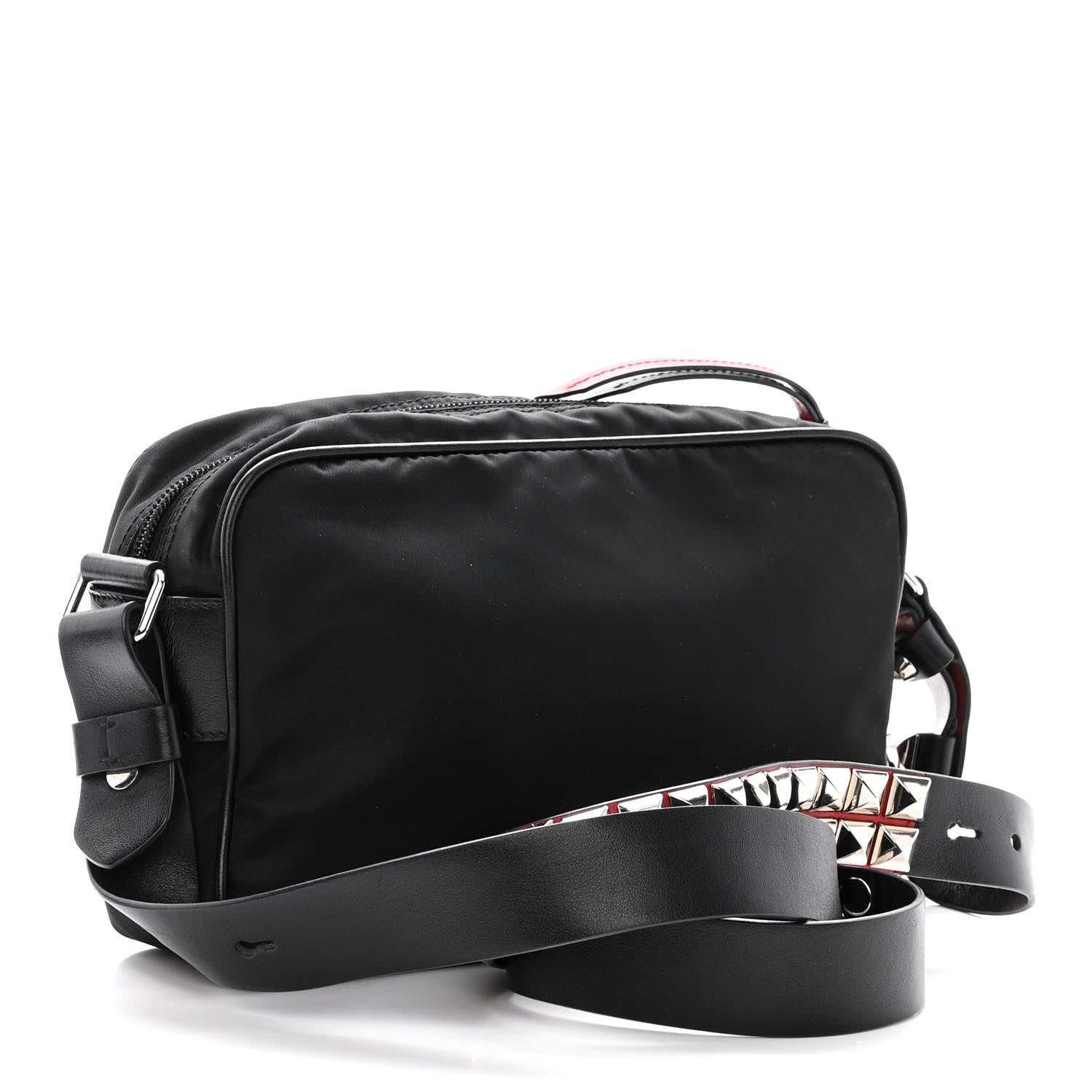 Prada Tessuto Nylon Studded New Vela Shoulder Bag Black Fuoco 3 of 9