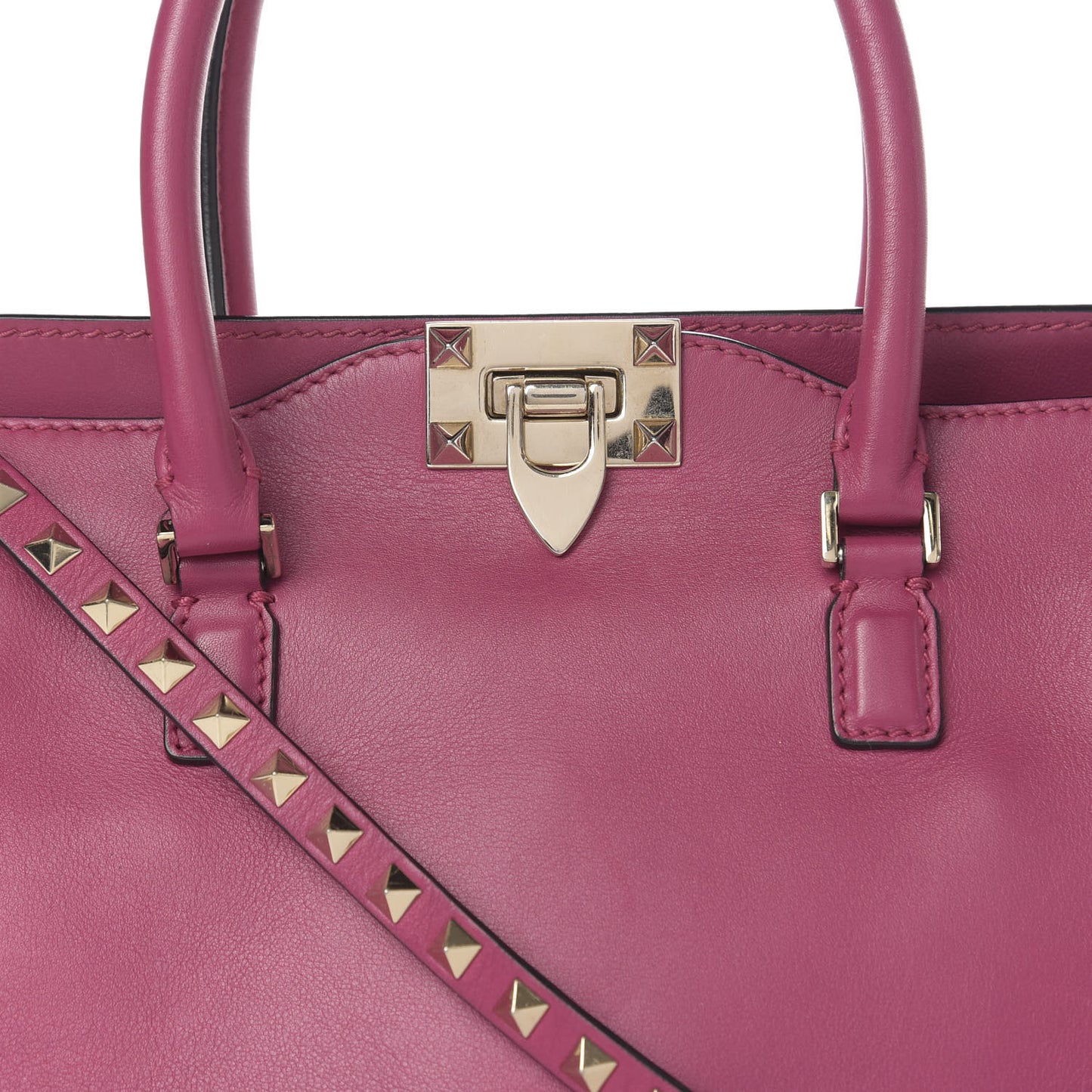 Vitello Small Rockstud Double Handle Tote Deep Cyclamin