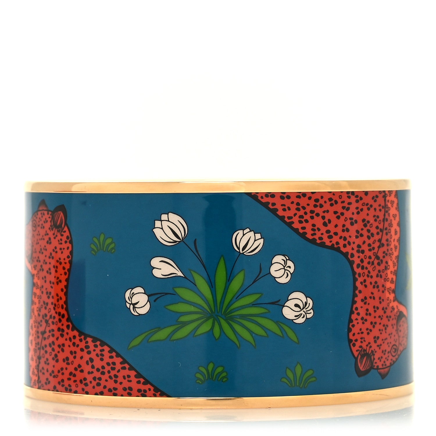 Hermes Enamel Printed Les Leopards Extra Wide Bracelet 62 Folk 1 of 6