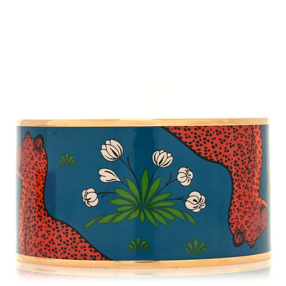 Hermes Enamel Printed Les Leopards Extra Wide Bracelet 62 Folk 1 of 6