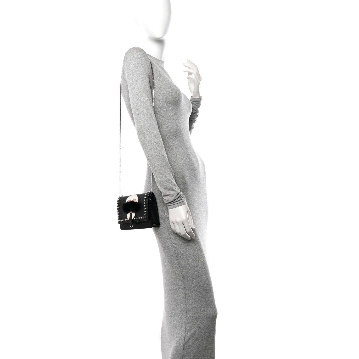 Fendi Vitello Elite Mink Fur Studded Karlito Tube Wallet on Chain Black 2 of 14