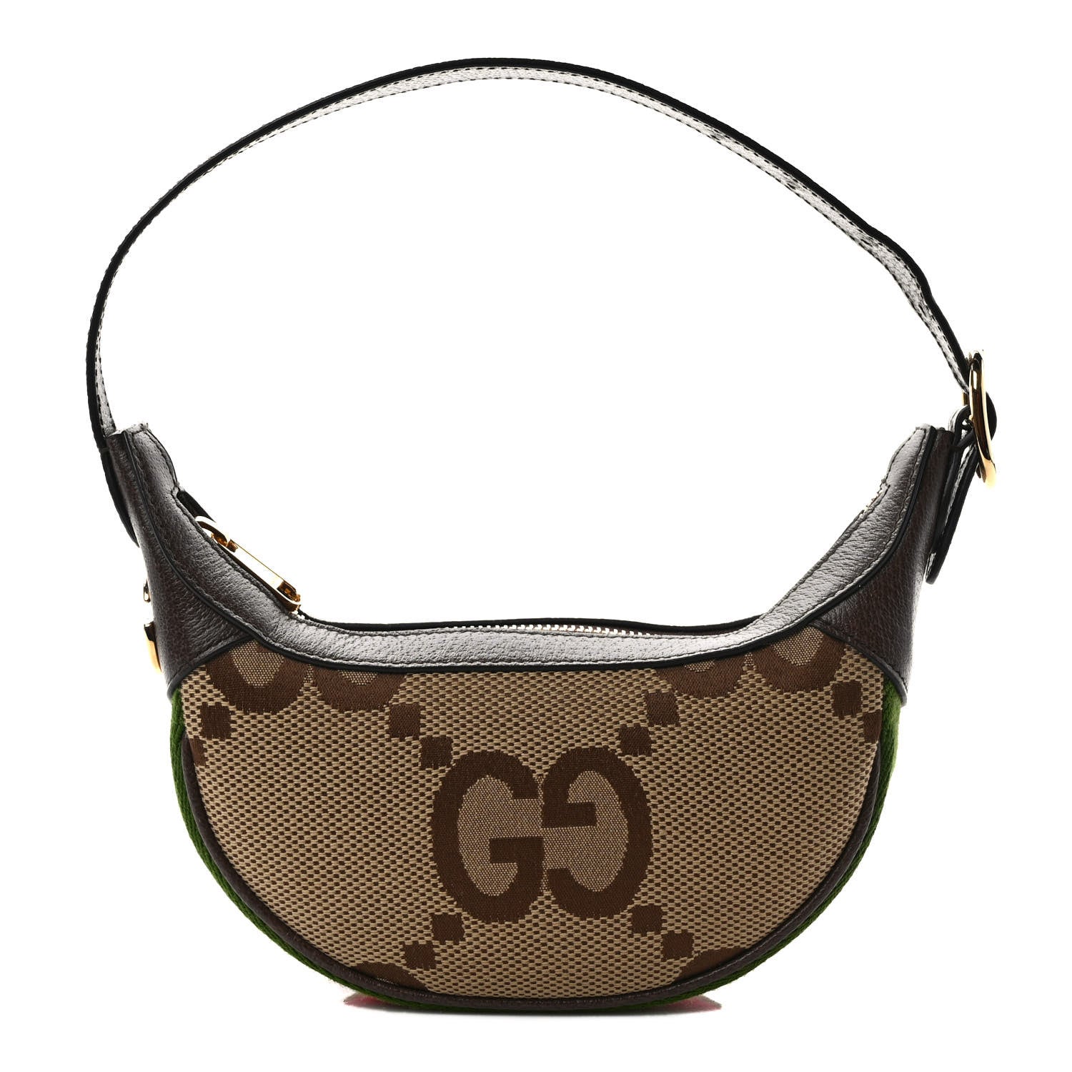 Gucci Monogram Jumbo GG Textured Dollar Calfskin Web Mini Ophidia Half Moon Hobo Camel Ebony New Acero 1 of 8