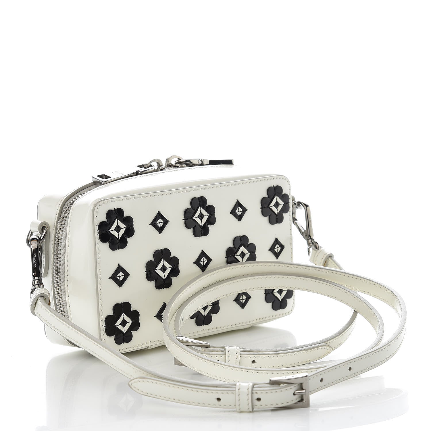 Prada Spazzolato Floral Crossbody White Black 3 of 13