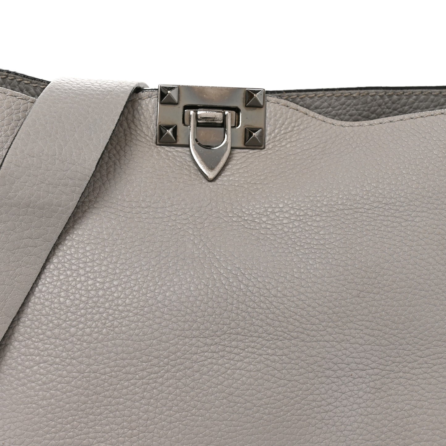 Pebbled Calfskin Small Rockstud Flip-Lock Messenger Bag Grey