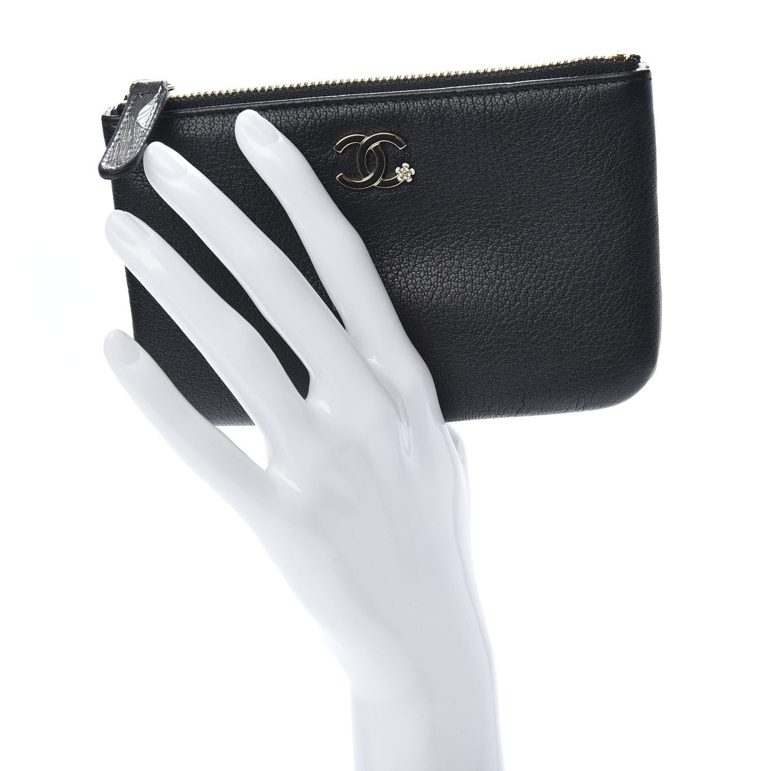 Chanel Goatskin Small CC Clover Cosmetic Case Black 2 of 9