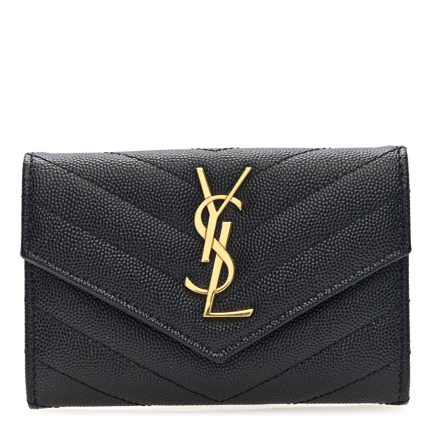 Grain De Poudre Matelasse Chevron Small Monogram Envelope Wallet Black