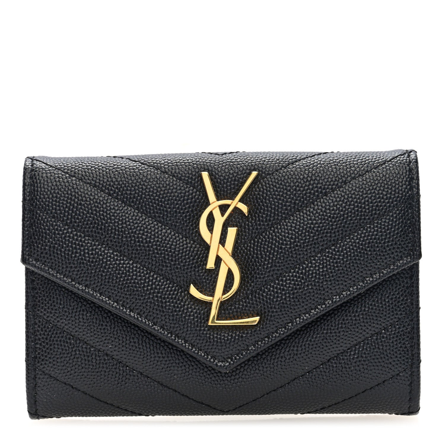 Saint Laurent Grain De Poudre Matelasse Chevron Small Monogram Envelope Wallet Black 1 of 6