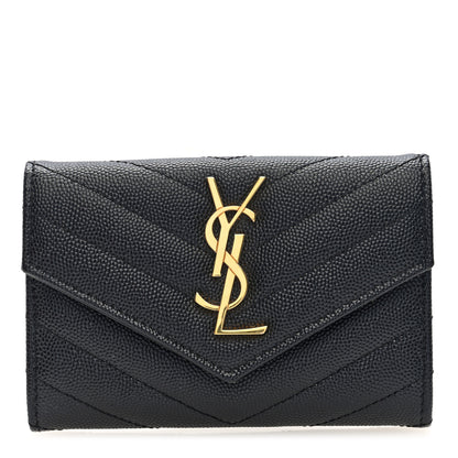 Saint Laurent Grain De Poudre Matelasse Chevron Small Monogram Envelope Wallet Black 1 of 6