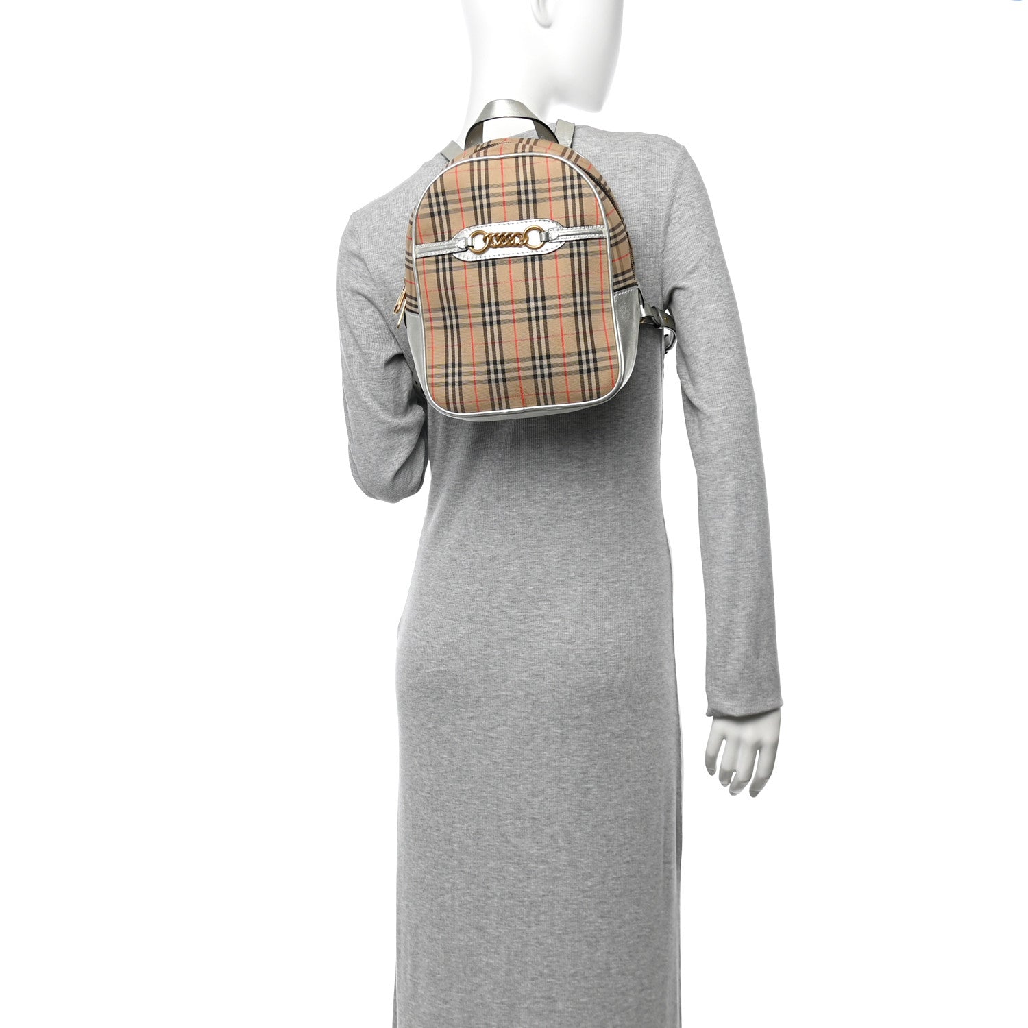 Burberry Smooth Calfskin 1983 Knight Check Link Backpack Silver 2 of 10