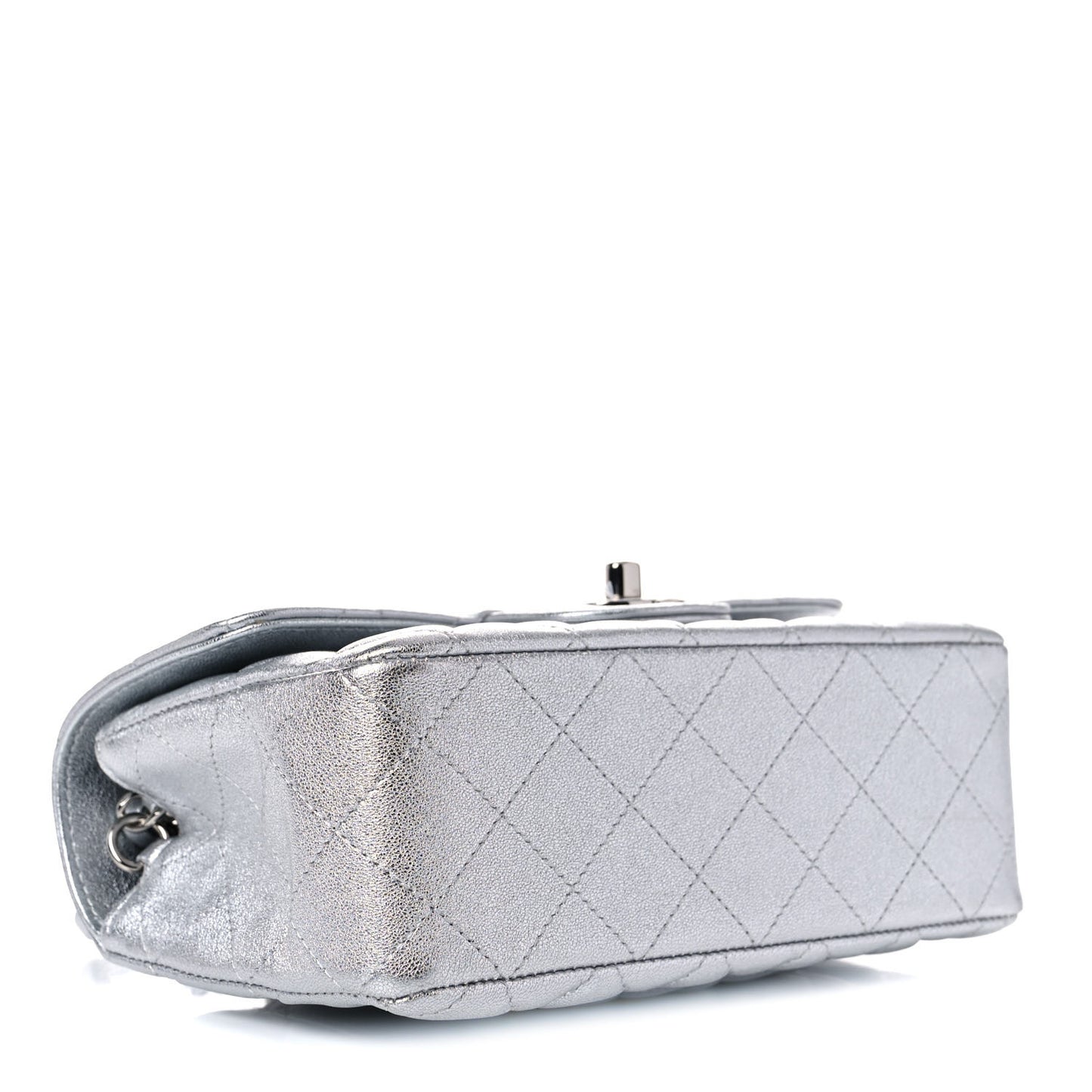 Metallic Lambskin Quilted Mini Rectangular Flap Silver