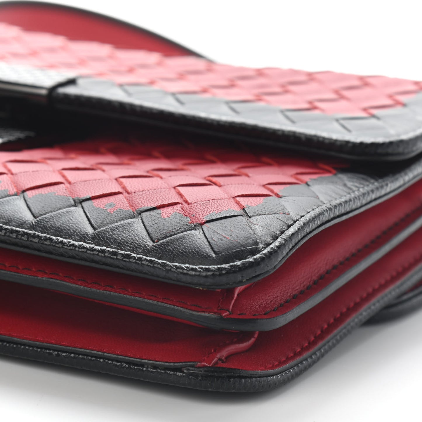 Nappa Intrecciato Glass Shoulder Bag Red Black