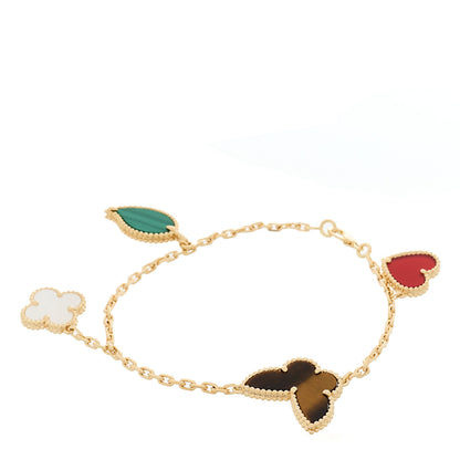 Van Cleef & Arpels 18K Yellow Gold Mother of Pearl Malachite Carnelian Tiger Eye 4 Motifs Lucky Alhambra Bracelet 2 of 4
