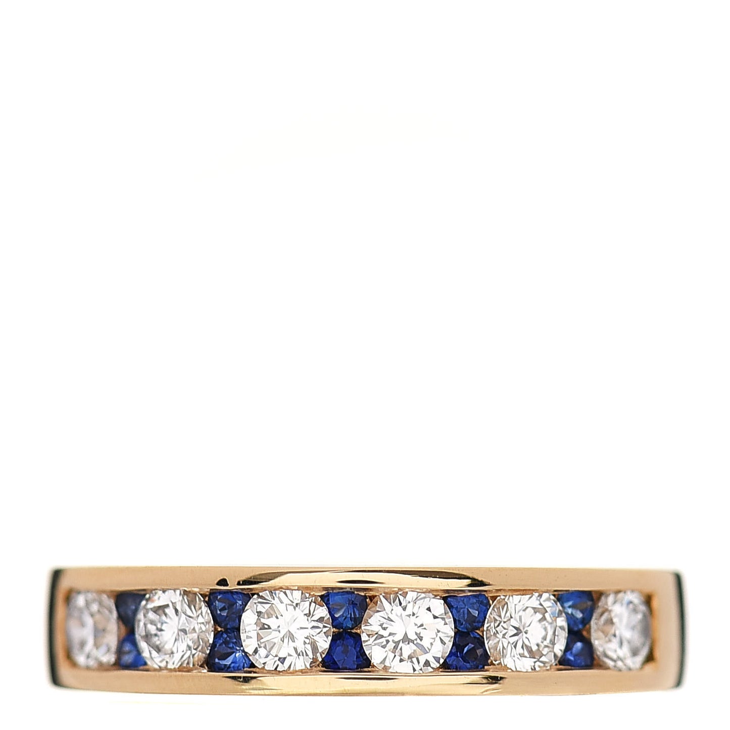 18K Yellow Gold Diamond Blue Sapphire 4mm Band Ring 49 5