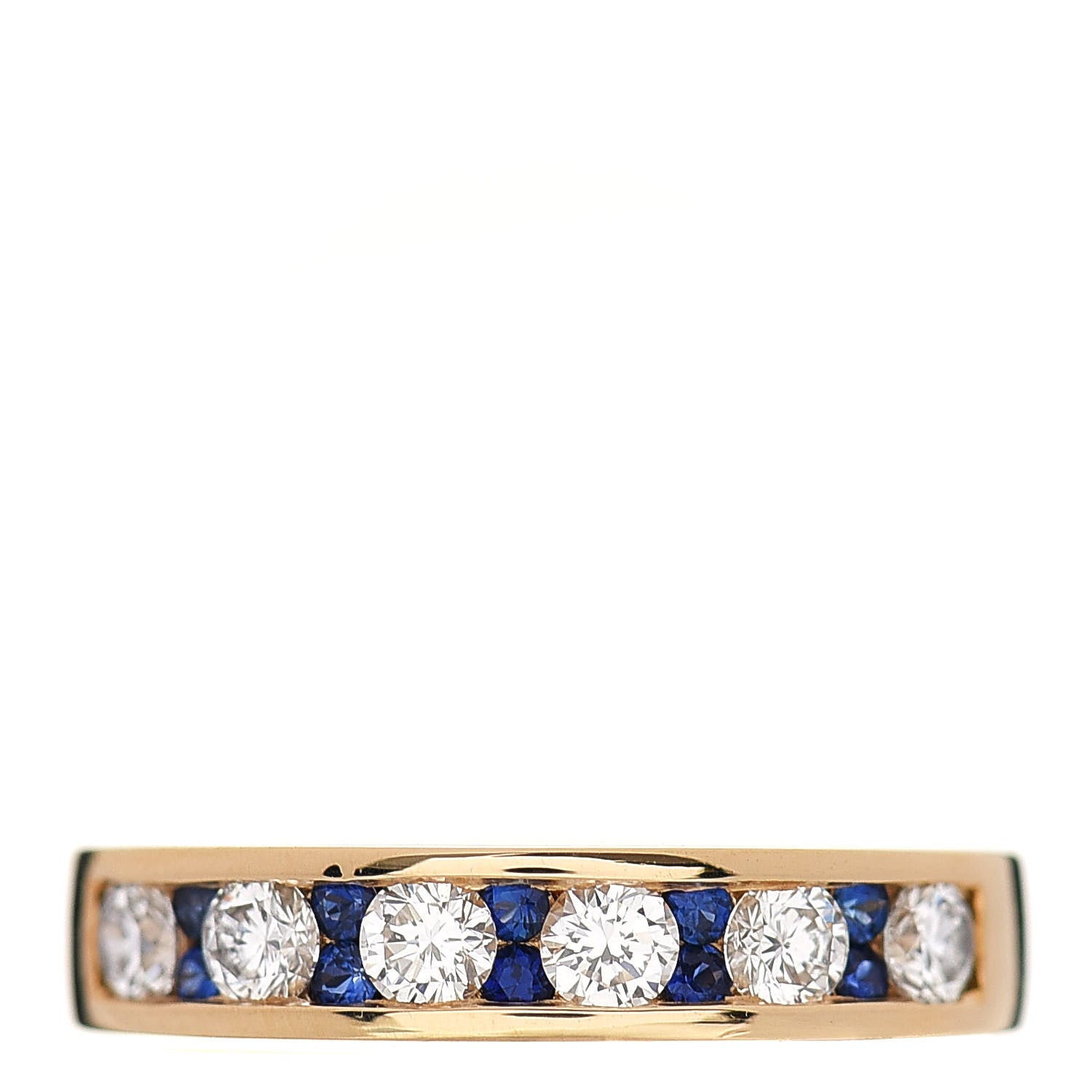 Tiffany 18K Yellow Gold Diamond Blue Sapphire 4mm Band Ring 49 5 1 of 6