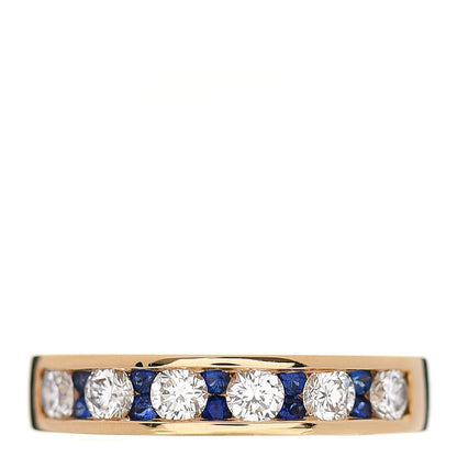 Tiffany 18K Yellow Gold Diamond Blue Sapphire 4mm Band Ring 49 5 1 of 6