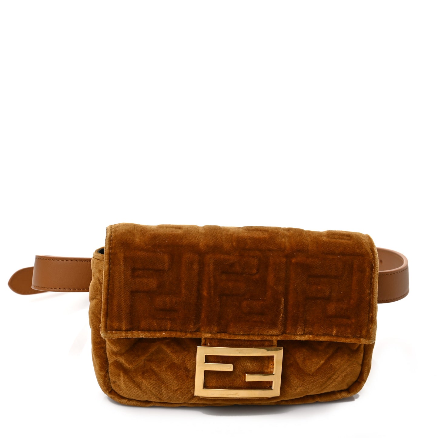 Velvet FF Embossed Hip Belt Baguette Bag Caramel