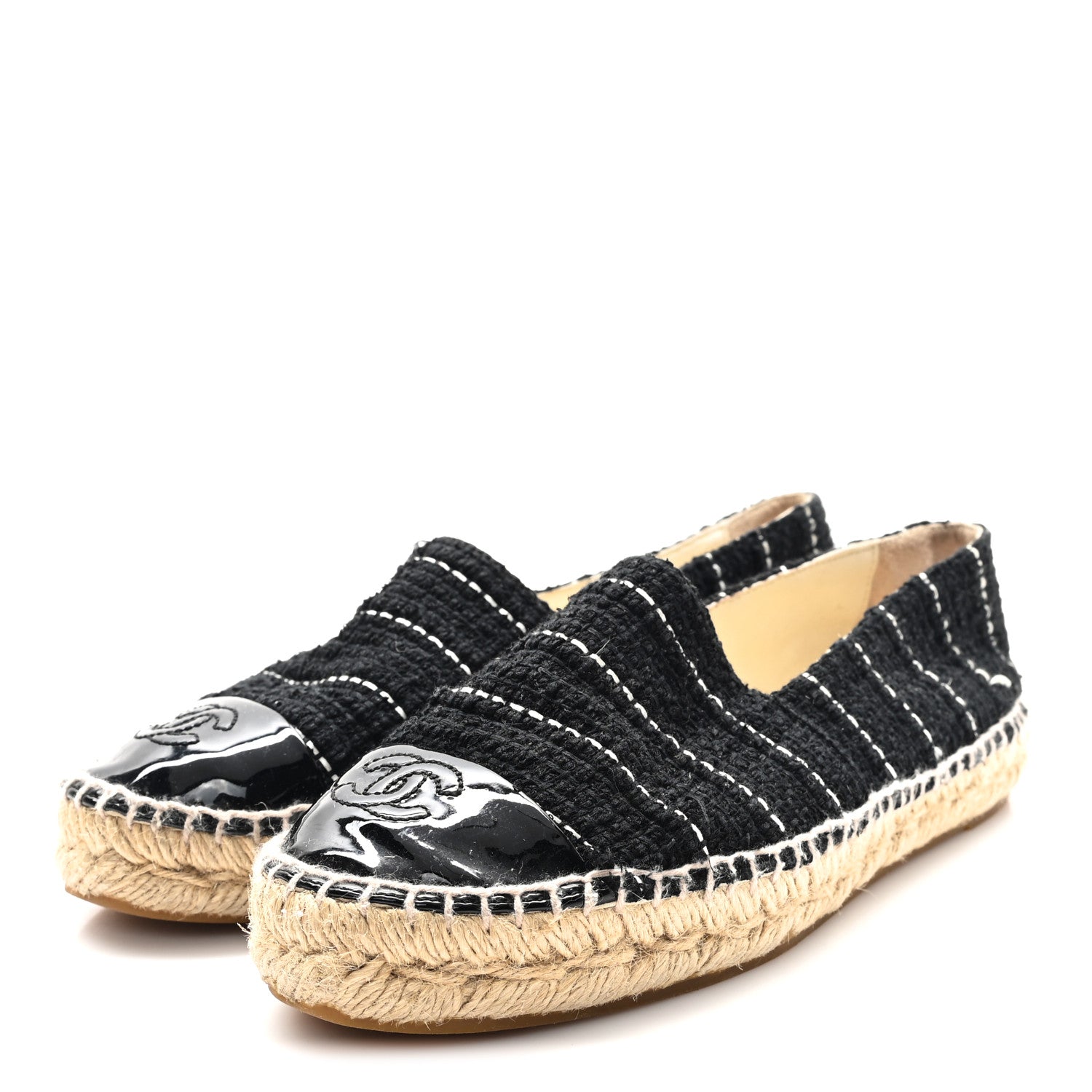 Chanel Tweed Patent CC Espadrilles 36 Black White 4 of 10