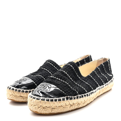 Chanel Tweed Patent CC Espadrilles 36 Black White 4 of 10