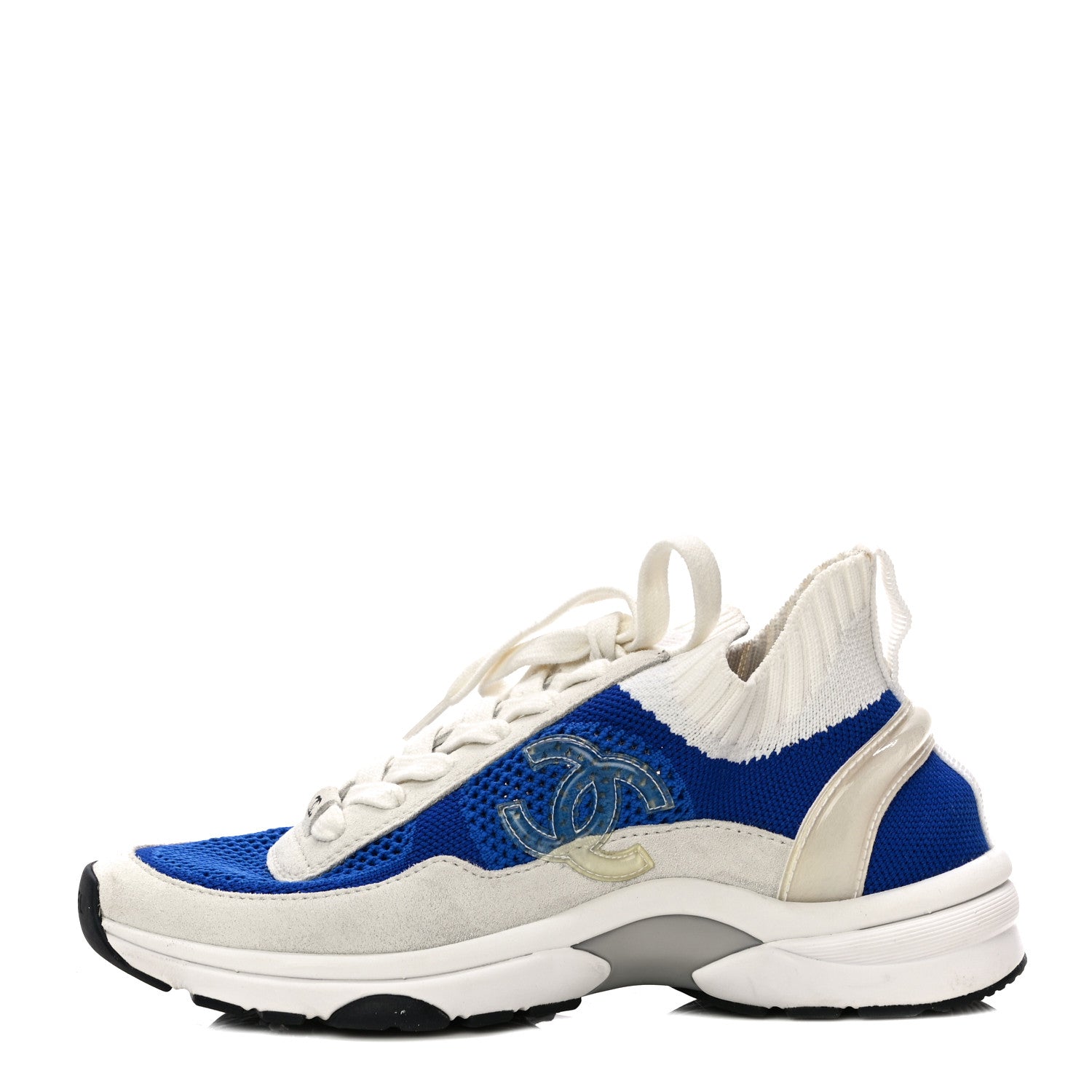 Chanel Fabric Suede Calfskin Stretch CC Sneakers 36 White Blue 1 of 9