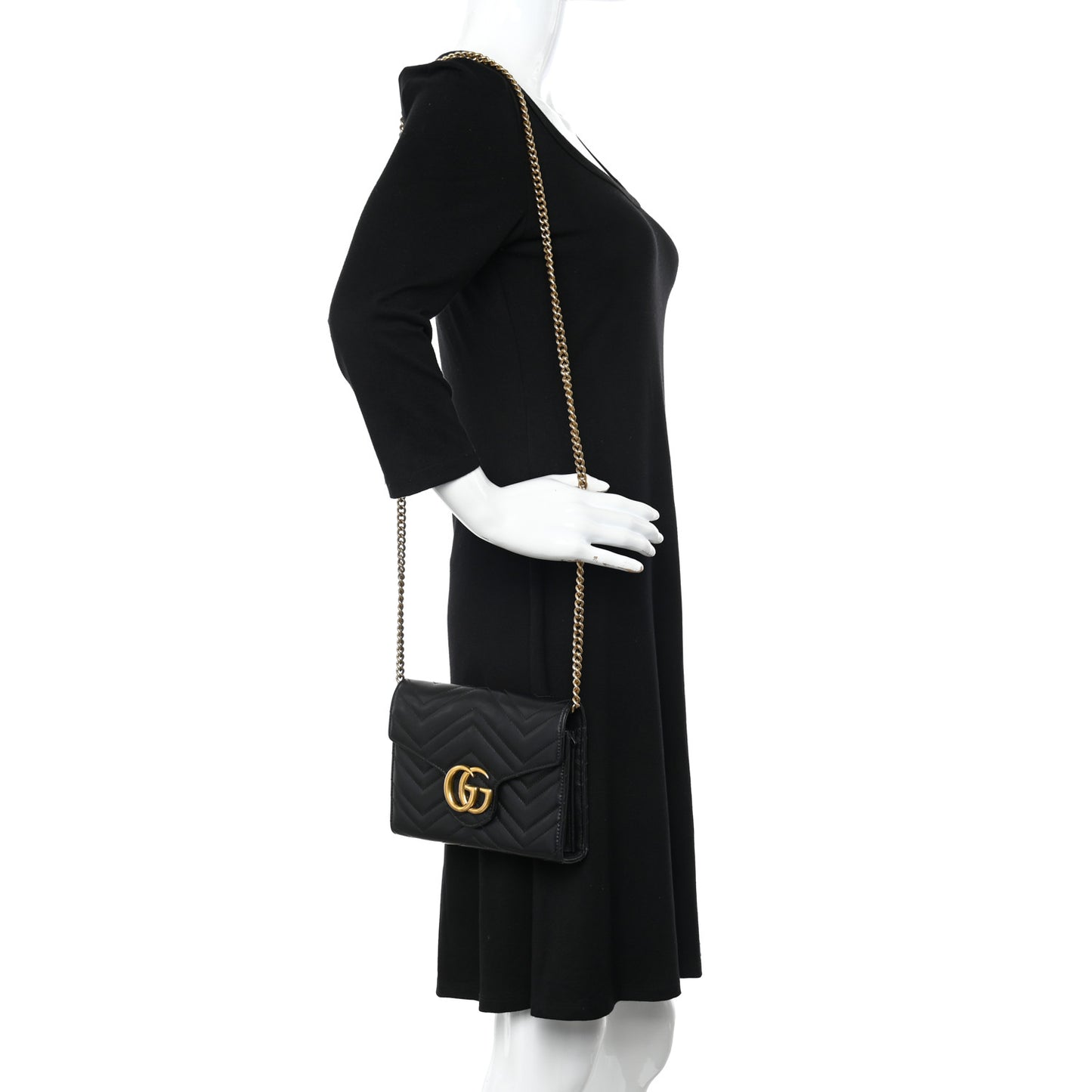 Calfskin Matelasse GG Marmont Chain Wallet Black