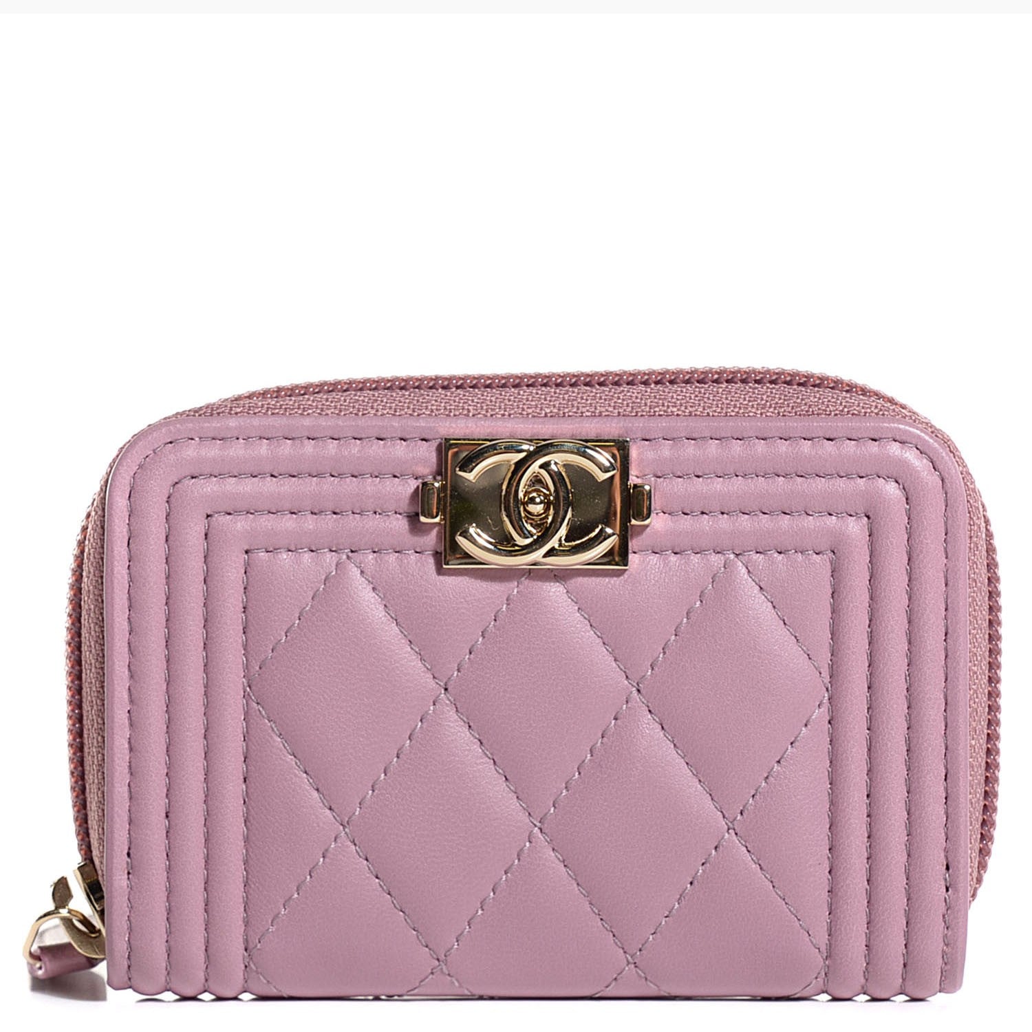 Chanel Lambskin Quilted Boy Zip Around Card Holder Rose 1 of 8