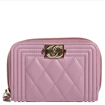 Chanel Lambskin Quilted Boy Zip Around Card Holder Rose 1 of 8